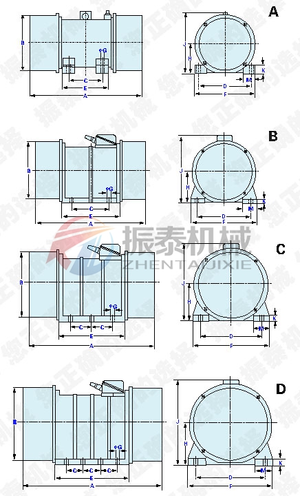 XVM振動(dòng)電機(jī)結(jié)構(gòu)尺寸